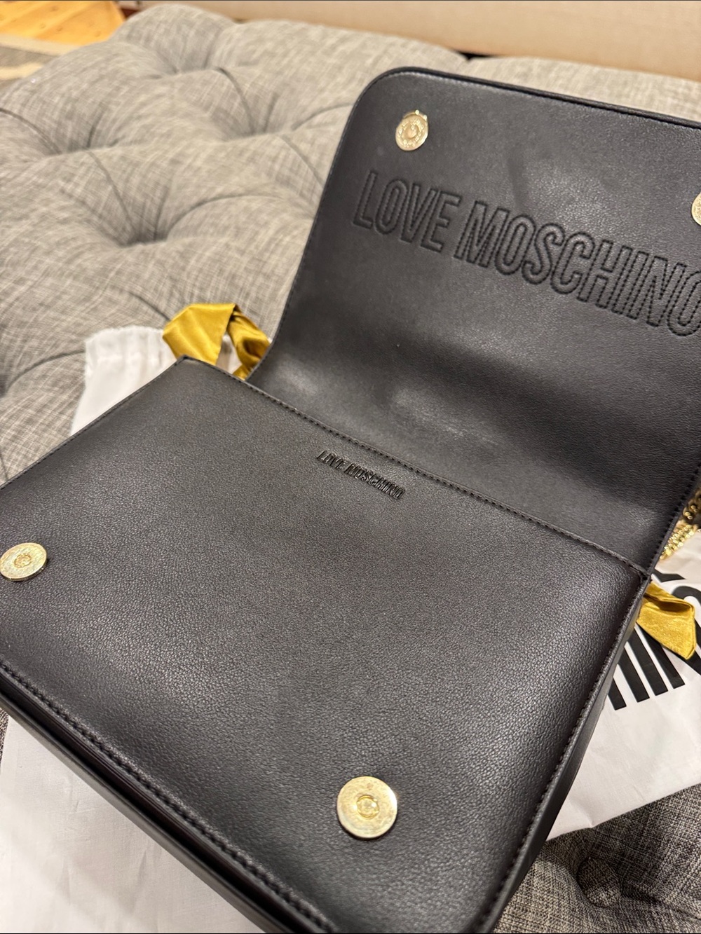Love Moschino Bag Black Studded Chain Crossbody Shoulder Bag with Gold Accents - Picture 11 of 17